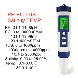 PH Meters 5 In 1 Digital PH TDS EC Meter Salinity Temperature Tester Conductivity Water Filter Purity Pen with backlight 50%off 230710