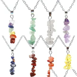 Anhänger Halsketten Natürliche Kristallstein Irregar Chip Amethyst Fluorit Perlen Halskette Für Frauen Schmuck Drop Lieferung Anhänger Dho5C