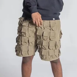 Herrshorts 2023 Vår Sommar Flera fickor Enfärgad Techwear Safari-stil Mode Raka Baggy Casual Byxor