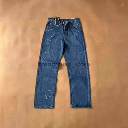 Men's Pants Men's Pants Mens Jeans Designer Make Old Washed Chrome Straight Trousers Heart Prints Women Men Long Style J230711