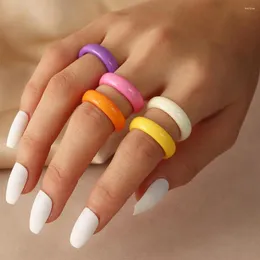 Cluster Rings Fine Trendy akrylowe Macaron cukierki kolor żywica Y2K zestaw dla kobiet dziewczyn geometryczny Boho okrągły biżuteria na palce prezent