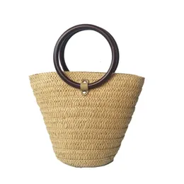 حقائب الخصر 2023 Ins Ring Handle Straw Woven Bucket Bag Hand Leisure Beach Women S 230711