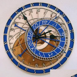 Zegary ścienne praga astronomiczny drewniany duży zegar Home Decor kwarcowy Vintage 12 rozmiar cisza salon dekoracyjny wiszący zegarek Dr Dhji3