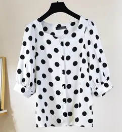 Dames Blouses 2023 Zomer Dames Korte Mouw Losse Shirts Polka Dot Sweet Tops Casual Office Shirt Blusas