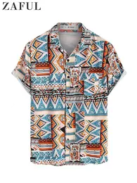 Fritidsskjortor för män för män Tribal Print Etniska blusar Sommar Streetwear Skjorta Lapel Vacation Kortärmade Button UP Toppar med ficka 230711