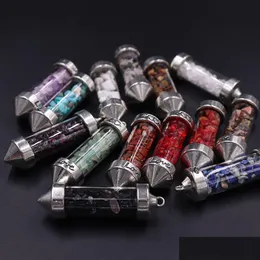 Charms Glass Gravel Wishing Bottle Pendant Seven Chakra Divination Dowsing Cone Point Pendants For Necklace Jewelry Drop Delivery Fi Dhwml