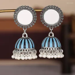 Orecchini pendenti Retro Bollywood ossidato Campana Nappa Donne Rotondo Specchio Lega Esagerata Gioielli etnici Jhumka