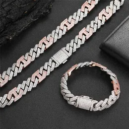 15MM Flap Buckle Cuban Necklace Double Row Zircon Rhombus Cuban Chain for Men Women