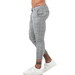 Męskie spodnie GINGTTO męskie spodnie typu casual Skinny Stretch Chinos Slim Fit Pant Plaid Check Men 230711