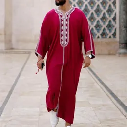 Etniska kläder Muslimska Dubai Män Jubba Thobe Islamisk Kimono Lång Robe Saudi Musulman Bär Abaya Kaftan Islam Arab Dressing Mens295V