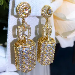 Dangle Earrings Jimbora Luxury Rhinestones Cylinder Pendant Earring For Women Original Boucle D'oreille Femme 2023 Full Austrian Crystal