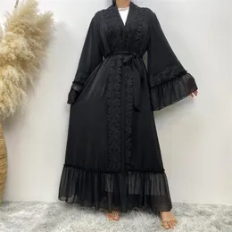 Etnik Kıyafet Arap Siyah Nakış Çekimi Kimono Sleeve Açık Abaya Müslüman Hardigan Elbise Kadınlar İçin Ramazan Elbisesi Orta Doğu