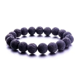 Charm Bracelets Simples 10mm Black Lava Stone Bead Bracelet Aromatherapy Essential Oil Difusor For Women Men Drop Delivery Jewelry Dhxof