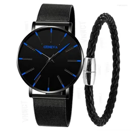 Armbandsur Mode Män Dam Klockor Enkel Business Mesh Quartz Watch Geneva Par Valfritt Nylonarmband