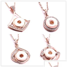 Pendant Necklaces Fashion Gold Snap Button Necklace 18Mm Ginger Snaps Buttons Crystal Charms For Women Jewelry Drop Delivery Pendants Dhzd5