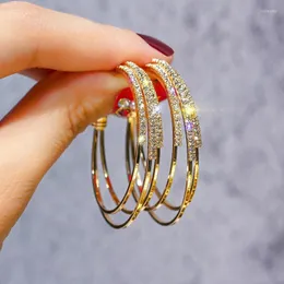 Серьги обруча exknl Fashion Women Jewelry Jewelry Multilayer Round Shining Gold Silver Color Athestone для свадебной вечеринки 2023