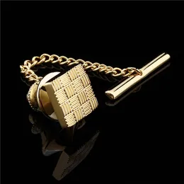 Manschettknappar HAWSON Classic Metal Clutch Pin Backs Tie Golden Square Tack med kedja 230710