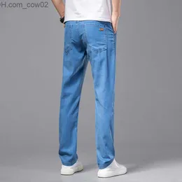 Jeans Masculino Estilo Clássico Verão Masculino Azul Bebê Calça Jeans Fina Slim Fit Tecido Lyocell Moda Empresarial Calça Jeans Elástica Calça Masculina Marca Z230711