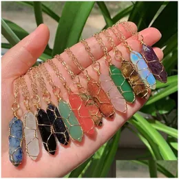 Hänge Halsband Natursten Kristall Halsband Wire Wrap Mticolor Quartz Lila Ametists Point Hexagonal Pendum Reiki Chakra Drop Dhfi3