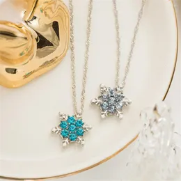 Pendant Necklaces LXY-W Fashion Silver Color Chain Blue Crystal Snowflake Necklace For Women Female Vintage Simple Christmas Jewelry Gfit