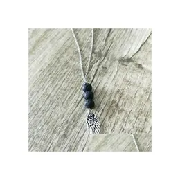 Pendant Necklaces Fashion Sier Plated Angel Wings Lava Stone Necklace Volcanic Rock Aromatherapy Essential Oil Diffuser For Women Je Dh8Lm