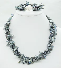 Серьги ожерелья устанавливаются подлинной натуральной серой барокко пресноводной жемчужной карт.