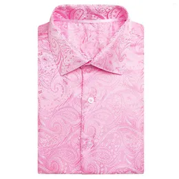 Fritidsskjortor för män Hi-Tie Siden Paisley Vår Sommar Korta ärmar Herr Rosa Jacquard Hawaiiskjorta Man Bröllop Företag Hög kvalitet