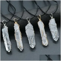 Pendant Necklaces Natural Stone Wire Winding Necklace Irregar Rock Crystal Clear Quartz For Women Jewelry Gift Drop Delivery Pendants Dhnop