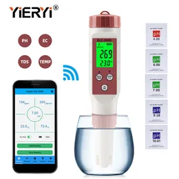 PH Meters Yieryi Bluetooth PH Meter PH/EC/TDS/TEMP Meter APP Intelligent Control Water Quality Tester ATC for Drinking Water Aquariums 230710