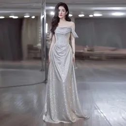 2023 Sliver Bling Prom Dresses 아랍어 ASO ASO EBI 무슬림 반짝이는 어깨 결정 긴 인어 저녁 형식 파티 동창회 두 번째 리셉션 약혼 가운