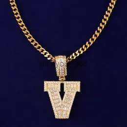 Pendant Necklaces Single Solid Letters Big Zircon Baguette Pendant With Cuban Chain Men's Hip Hop Gold Color Necklace Jewelry x0711 x0711