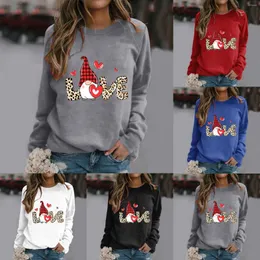 Fitnessstudio Kleidung Valentinstag Damen Sweatshirt Rundhalsausschnitt Love Leopard Print Langarm Casual Sweat Tops