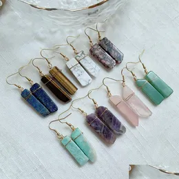 Dingla Ljuskrona Healing Natursten Örhängen Irregar Rec Lång tofs Pendum Amazonite Lapis Rosa Kvarts Lila Kristall Drop Ea Dhezw