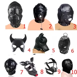 Vuxenleksaker SM Läder Vadderad Huva Ögonbindel Huvud Sele Mask Gag BDSM Bondage Sexleksaker För Par Tillbehör 230710