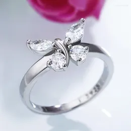 Anillos de boda 2023 moda Color plata mariposa diamantes de imitación circón para mujer joyería compromiso banda chica regalo lindo anillo