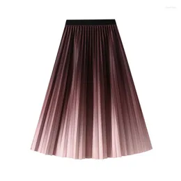 Skirts Gradient Half Body Skirt Women's Spring Elastic High Waist Slim Pleated Drop A-line Midlength Jupe Longue Femme