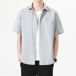 Mannen Casual Shirts 2023 Korte Mouw Mannen Wit Turn Down Kraag Basic Tiener Student Oversized Streetwear Koreaanse Mannelijke losse Blouse