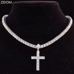 Pendant Necklaces Pendant Necklaces Men Women Hip Hop Cross Necklace With 4mm Zircon Tennis Chain Iced Out Bling HipHop Jewelry Fashion Gift x0711 x0711