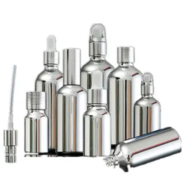 Förvaringsflaskor Burkar 5ML 30ML 100ML Silverglas Eterisk olja Dropperflaska Kosmetisk förpackning Serum Lotion Pump Spray Atomizer Vial 15st 230710