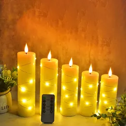 Sprzedaż hurtowa zdalnego sterowania świece elektryczne 3d prawdziwy płomień filar świeca led zestaw oświetleniowy na świecznik, świecznik, świeczniki, stojak na kwiaty ozdoby na środek stołu