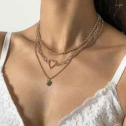 Wisiorek Naszyjniki Moda Zroszony Gruby Łańcuch Hollow Serce Naszyjnik Kobiety Rocznika Wielowarstwowe Geometryczne Choker Colar Biżuteria Świąteczna Prezent