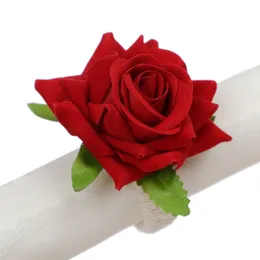 Simulering Rose Servettring Hållare Blomma Servettring Handgjorda hantverk Bröllopsfest Bordsdekor Servettspännen