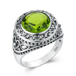 With Side Stones Peridot Rings Real Sterling Original Silver 925 Ring For Women and Men Unisex Handmade Vintage Luxury Brand Fine Jewelry 230710