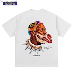 メンズ Tシャツヒップホップストリートレトロポートレート Tシャツ男性オーバーサイズデニスロッドマン Tシャツコットンメンズ半袖ヴィンテージ Tシャツ Z230711