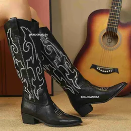 Bottes femmes Denim femmes botte de Cowboy Vintage noir mode chaussures décontractées automne nouveau bout pointu Med talon L230711
