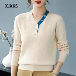 Pull Femme XJXKS Pull Femme 2023 automne et hiver dernier pull en laine à fond confortable pull tricoté de haute qualité