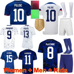 Seleção Nacional 13 MORGAN Camisa de Futebol Masculino Juvenil Feminino 2 YEDLIN 23 ACOSTA 10 PULISIC 15 RAPINOE AARONSON ROBINSON McKENNIE 20 RODMAN 9 SWANSON Camisas de Futebol Kits