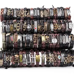 Chain HOQIAGA 100pcs leather bracelets men women Genuine vintage punk rock retro couple handmade cuff wristband wholesale lots bulk 230710