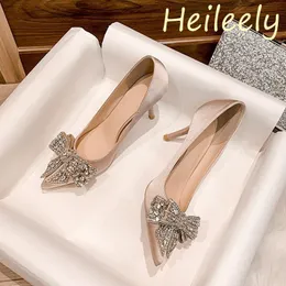 Dress Shoes 6cm Fashion Satin Pointed Toe with Bow Sexy High Heels Banquet Party Women 41 42 43 230710