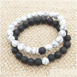 Charm Bracelets 8Mm Natural Black Lava Stone White Turquoise Bracelet Vaolcano Aromatherapy Essential Oil Diffuser For Women Men Dro Dhzqh